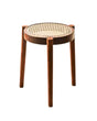 Solid Wood Round Stool with Natural Rattan Seat