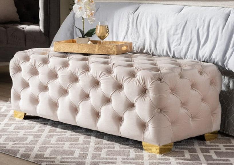 Velvet Tufted Ottoman Bench | ELISE - onehappyhome