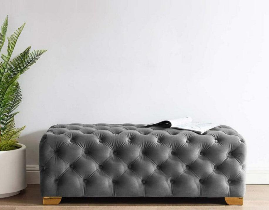 Velvet Tufted Ottoman Bench | ELISE - onehappyhome