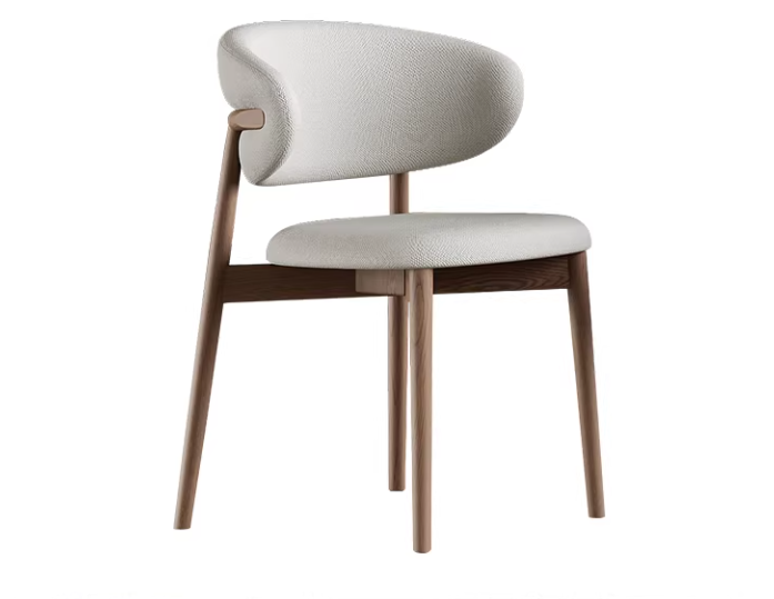 KALEN walnut dining chair with solid wood frame and curved upholstered backrest